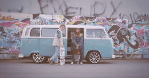 RMFB blue down gilet, RMFB white primaloft vest, baby blue van and skate aesthetics